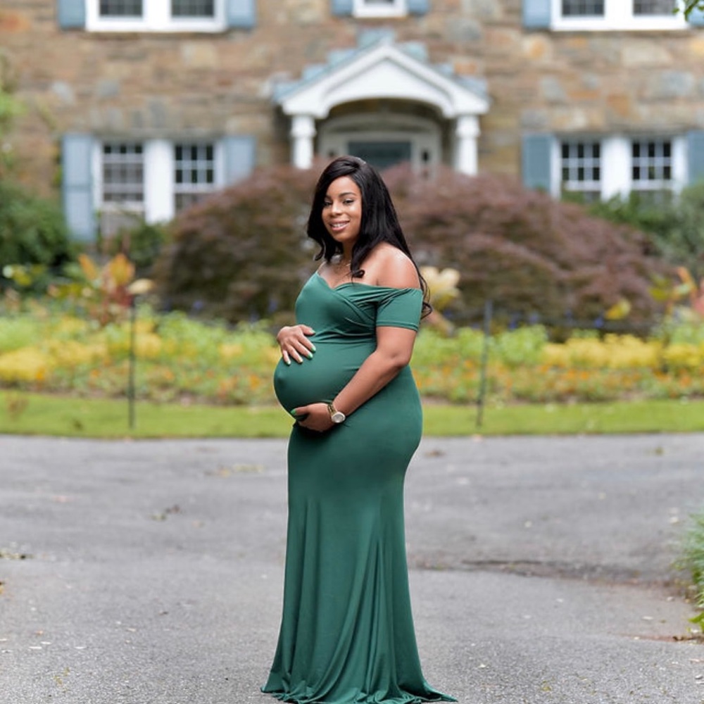 Green maternity off the shoulder gown size M